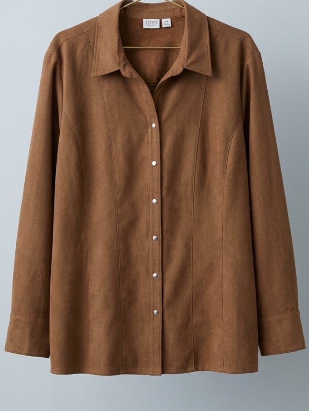 Vintage Y2K Cato Woman Faux Suede Snap Button Shirt Jacket Brown Size 26/28W